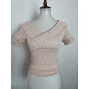 Women's Blush Knit Crisscross Short Sleeve Top
